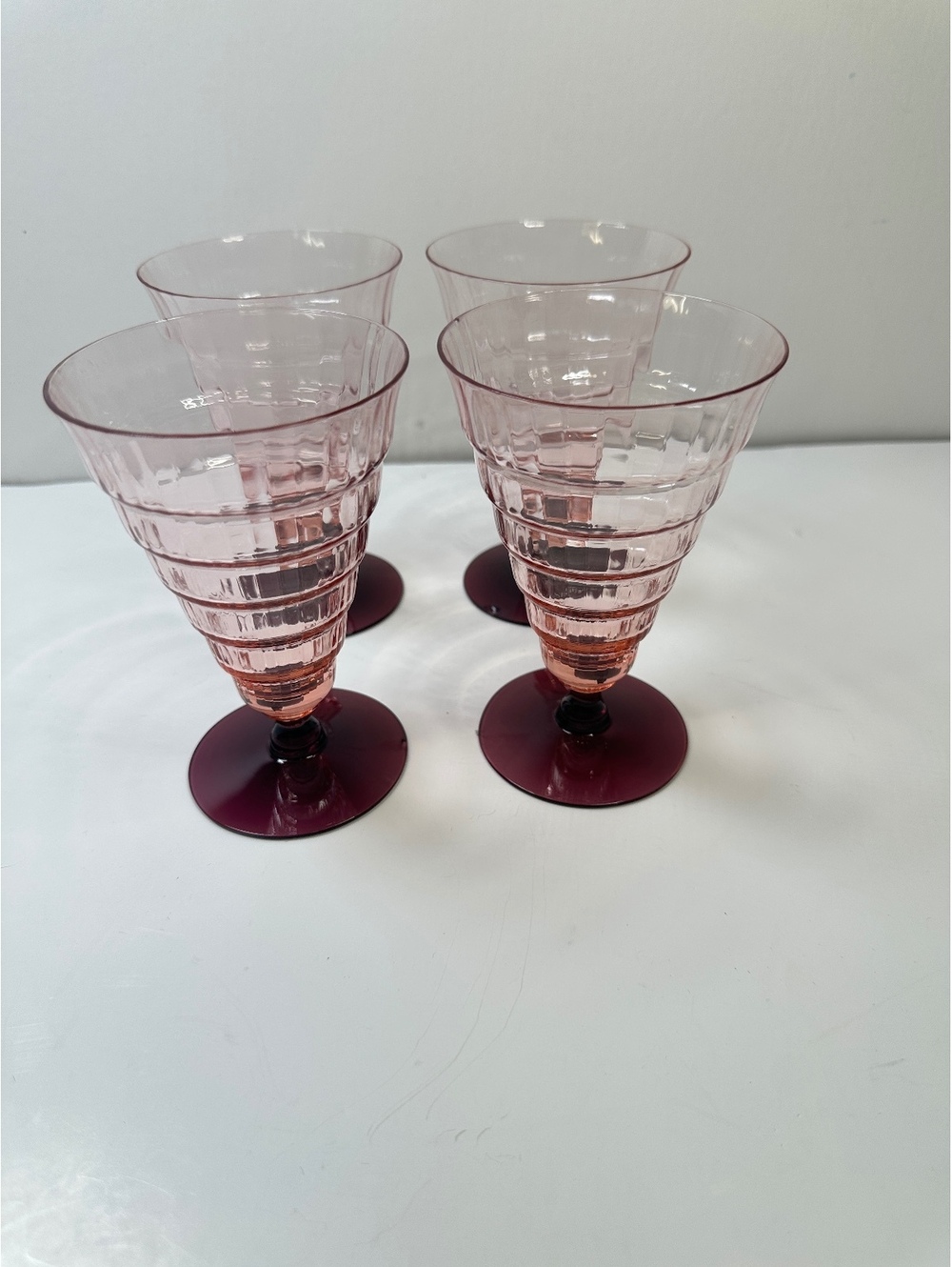 Set of 4 Mandalay Pine Utility Glass Works Art Deco Wine Glass Pink Amethyst